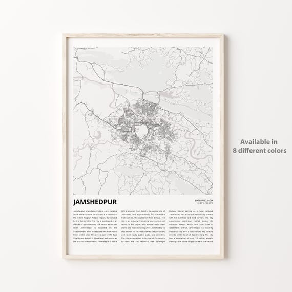 Jamshedpur Map Print Travel Wall Decor Art Jharkhand Housewarming Gift