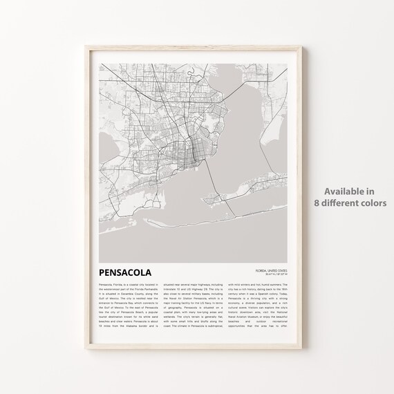 Pensacola Florida Detailed Minimalist City Map Street Plan Poster
