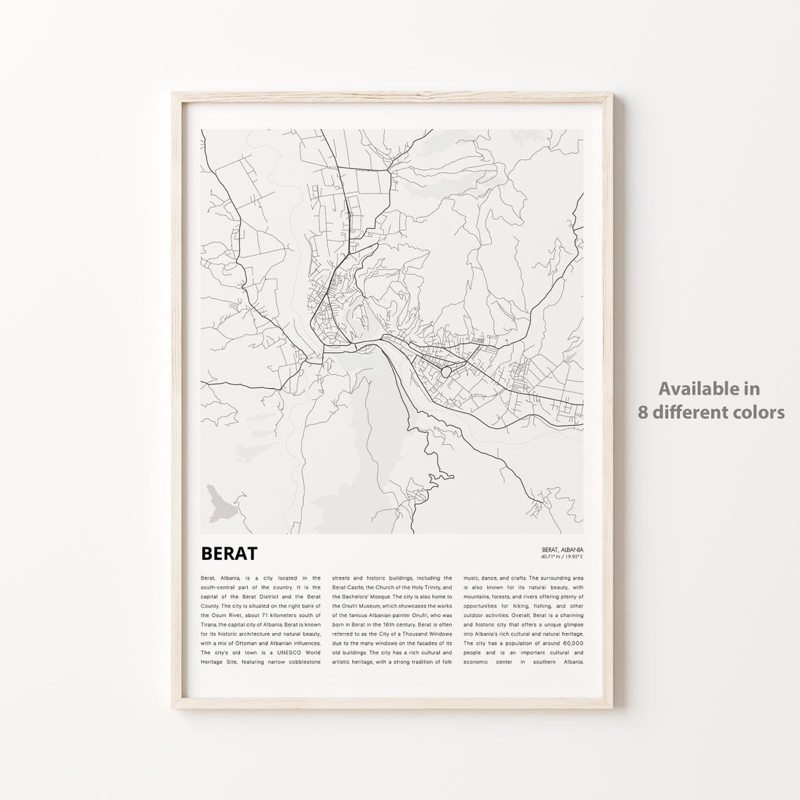 Berat Map Print Travel Wall Decor Art Housewarming Gift