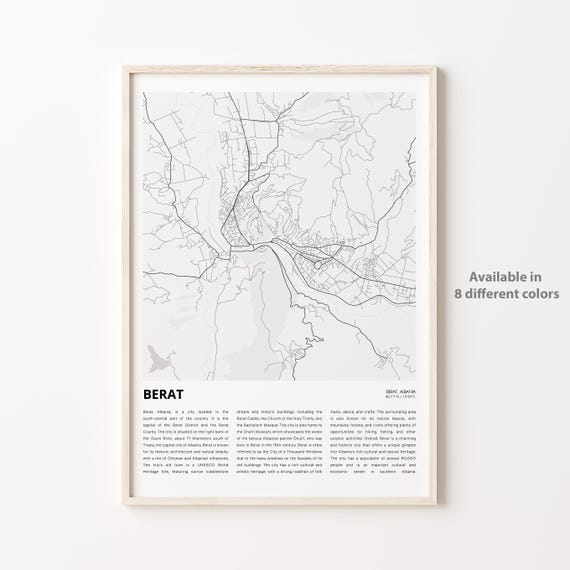 Berat Map Print Travel Wall Decor Art Housewarming Gift