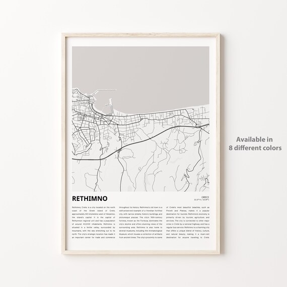 Rethimno Crete Greece City Map Minimalist Black And White Travel Poster