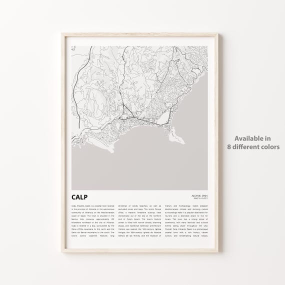 Calp Map Print Travel Wall Decor Art Alicante Housewarming Gift