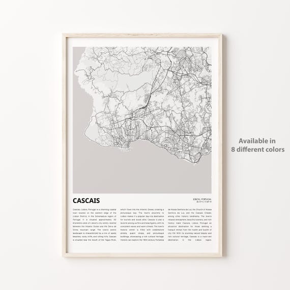 Cascais Map Print Travel Wall Decor Art Lisbon Housewarming Gift