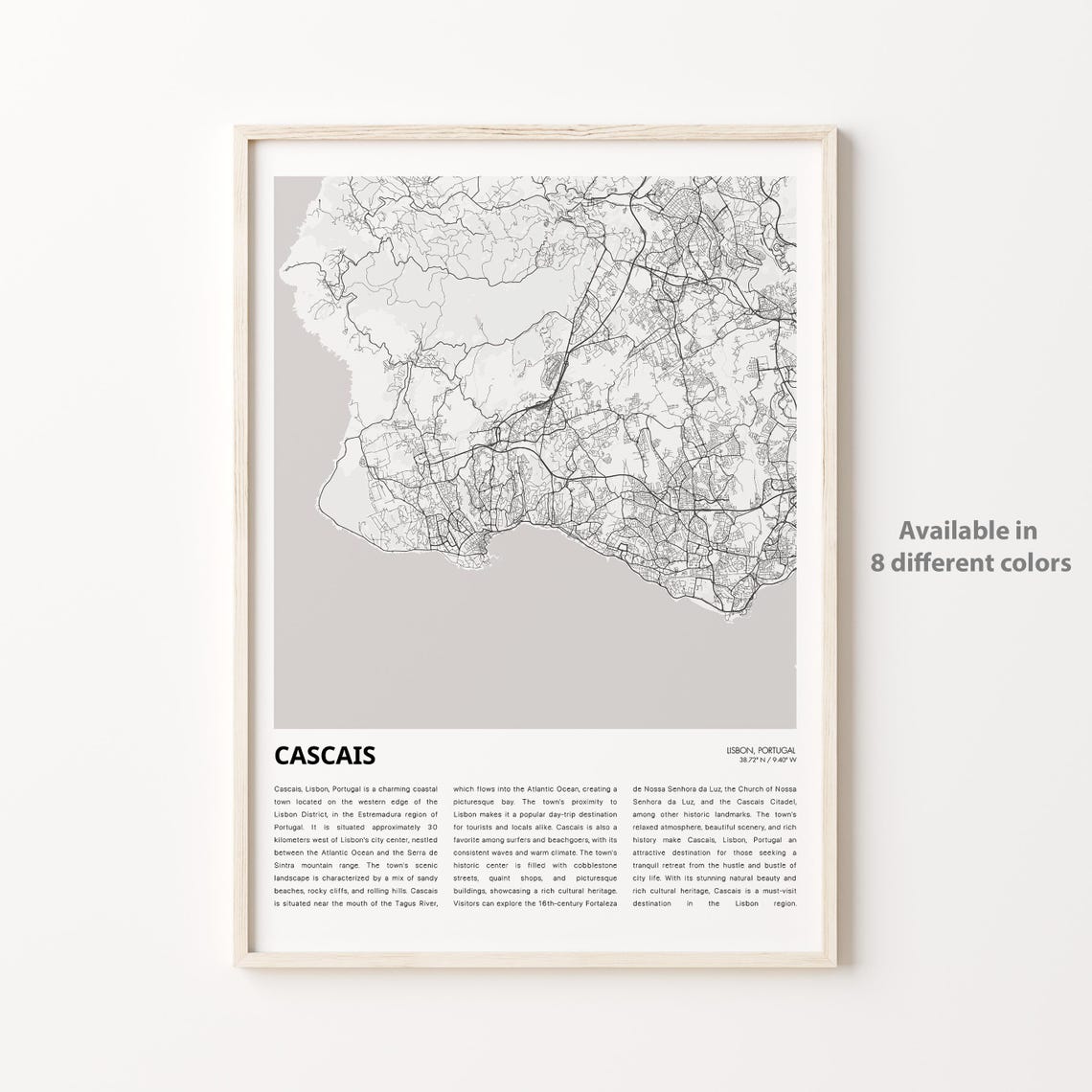 Cascais Map Print Travel Wall Decor Art Lisbon Housewarming Gift