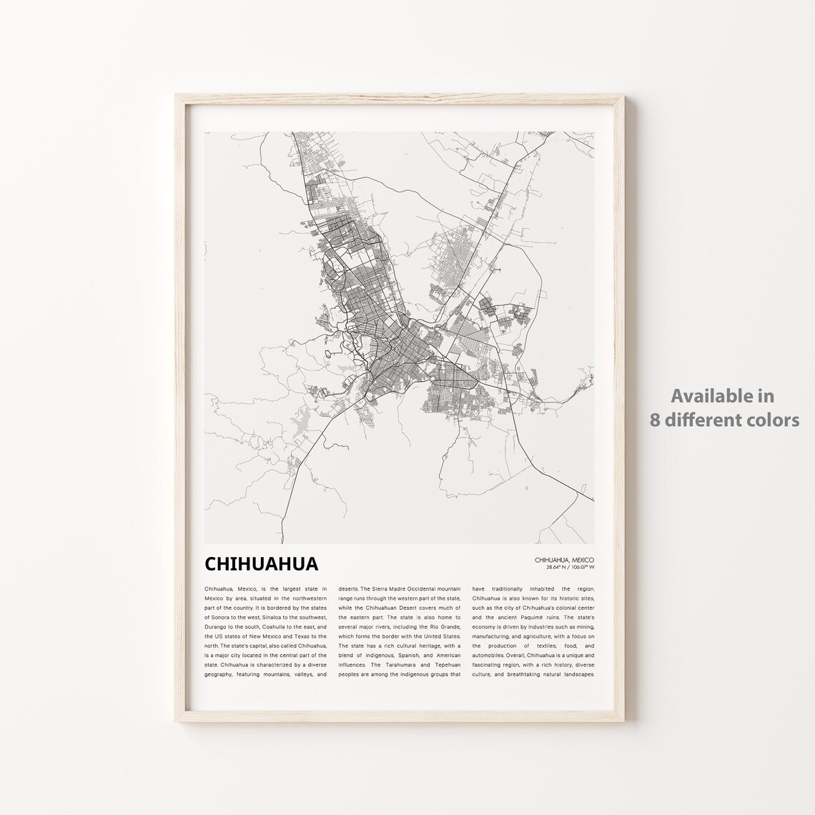 Chihuahua Mexico Monochrome City Street Map Minimalist Travel Poster