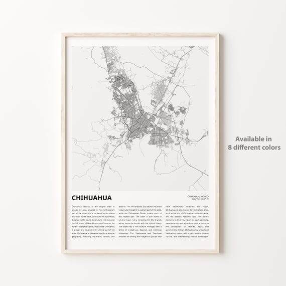 Chihuahua Map Print Travel Wall Decor Art Housewarming Gift