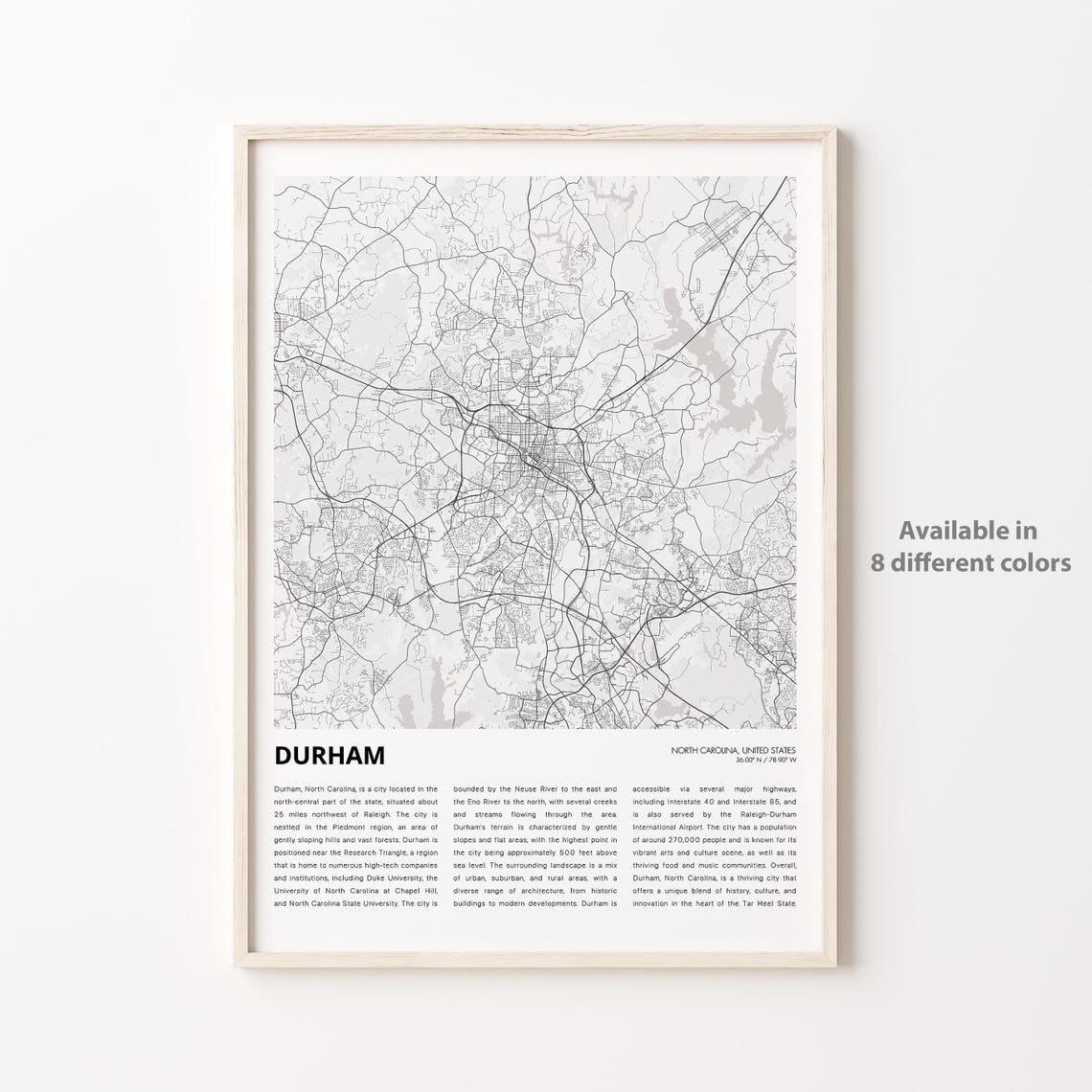 Durham North Carolina City Street Map Minimalist Travel Poster