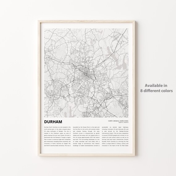 Durham North Carolina City Street Map Minimalist Travel Poster
