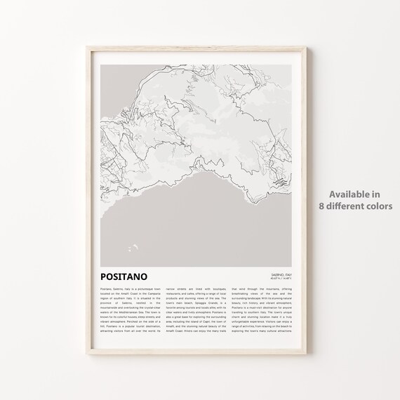 Positano Salerno Italy City Map With Informative History Text Poster