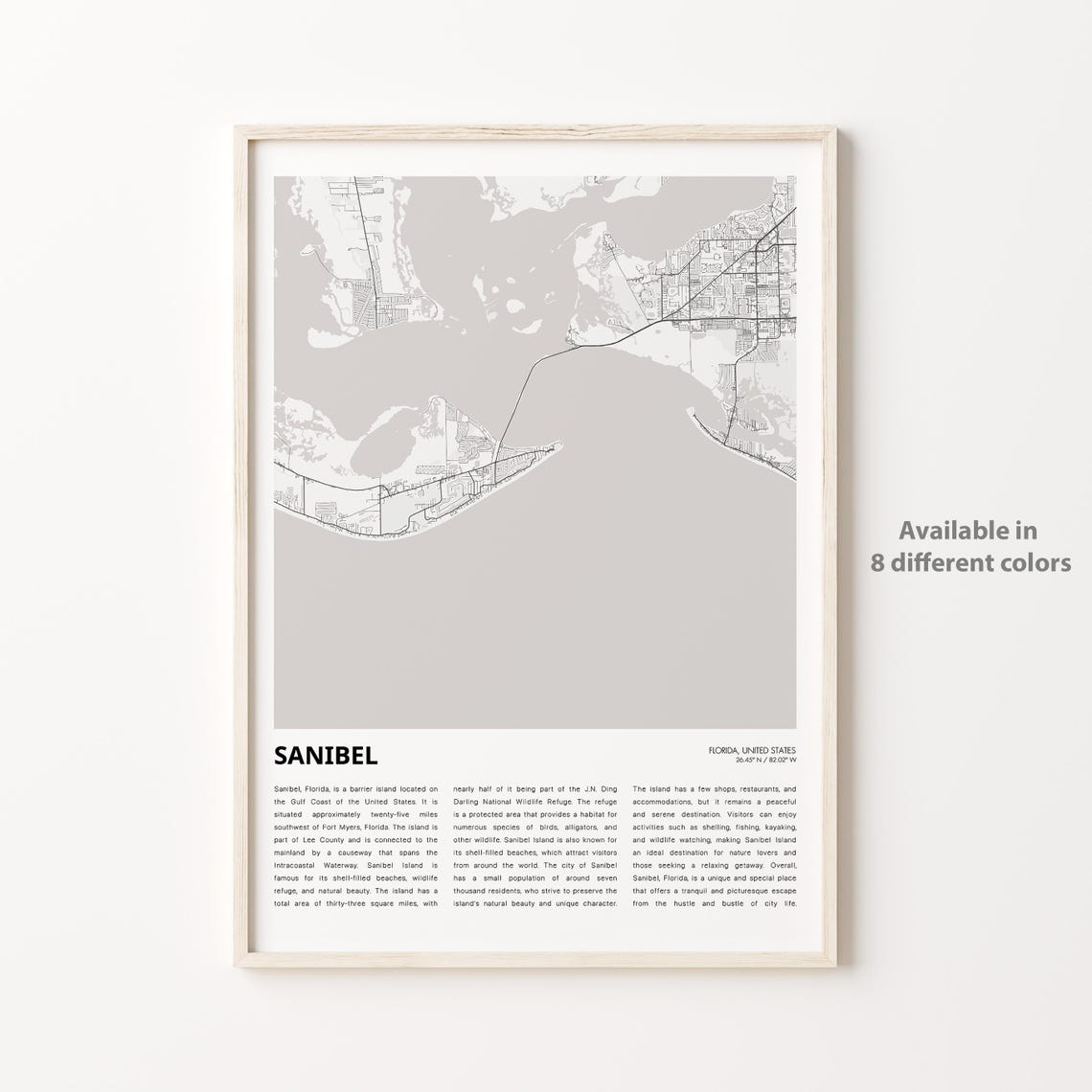 Sanibel Island Florida Minimalist Coastline Street Map Poster