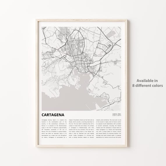 Cartagena Map Print Travel Wall Decor Art Murcia Housewarming Gift