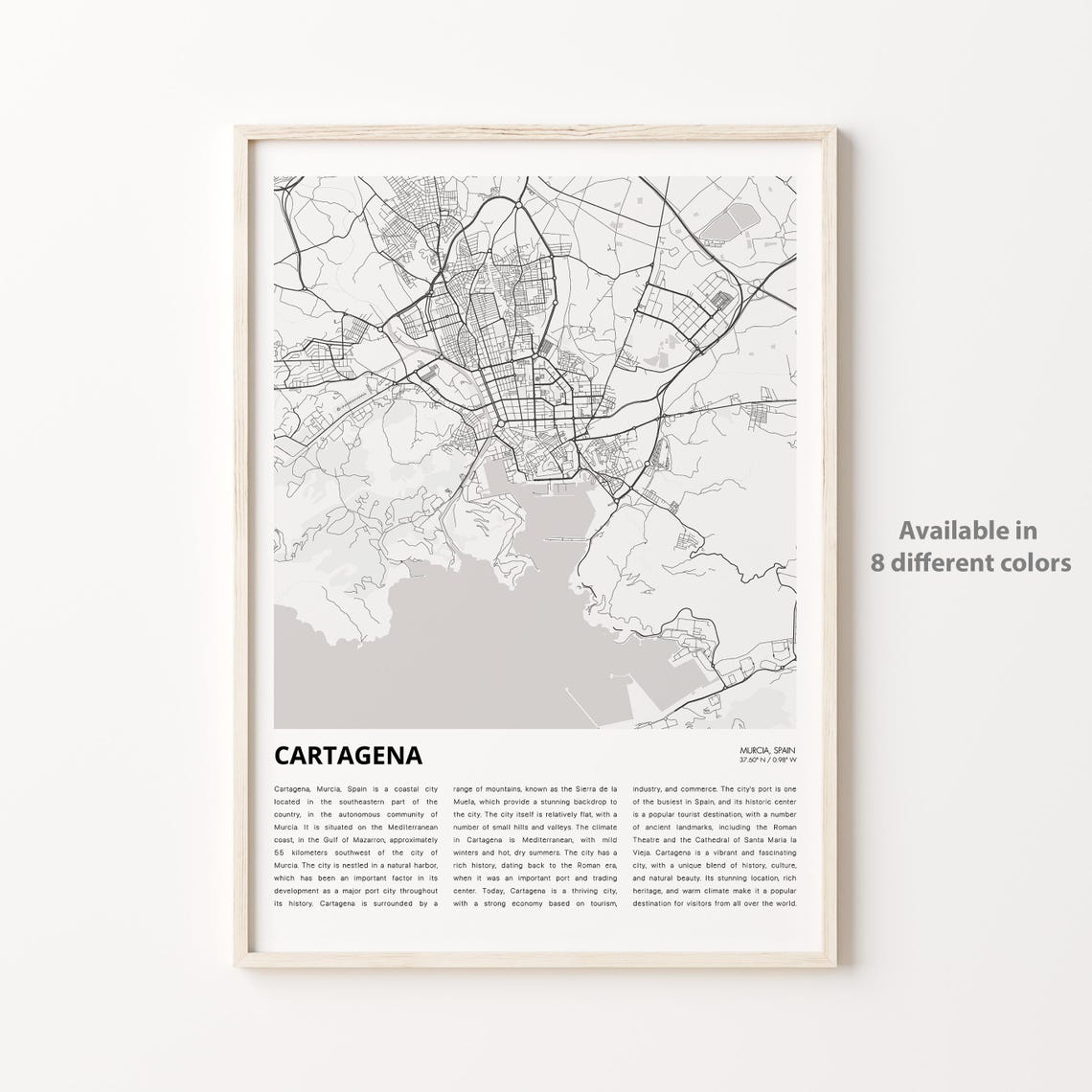 Cartagena Map Print Travel Wall Decor Art Murcia Housewarming Gift