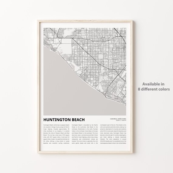 Huntington Beach California Minimal Map Poster Surf City Travel Art