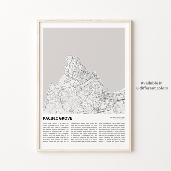 Pacific Grove California City Street Map Line Art Travel Poster
