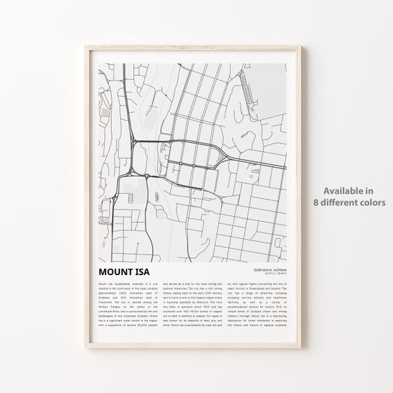 Mount Isa Map Print Travel Wall Decor Art Queensland Housewarming Gift