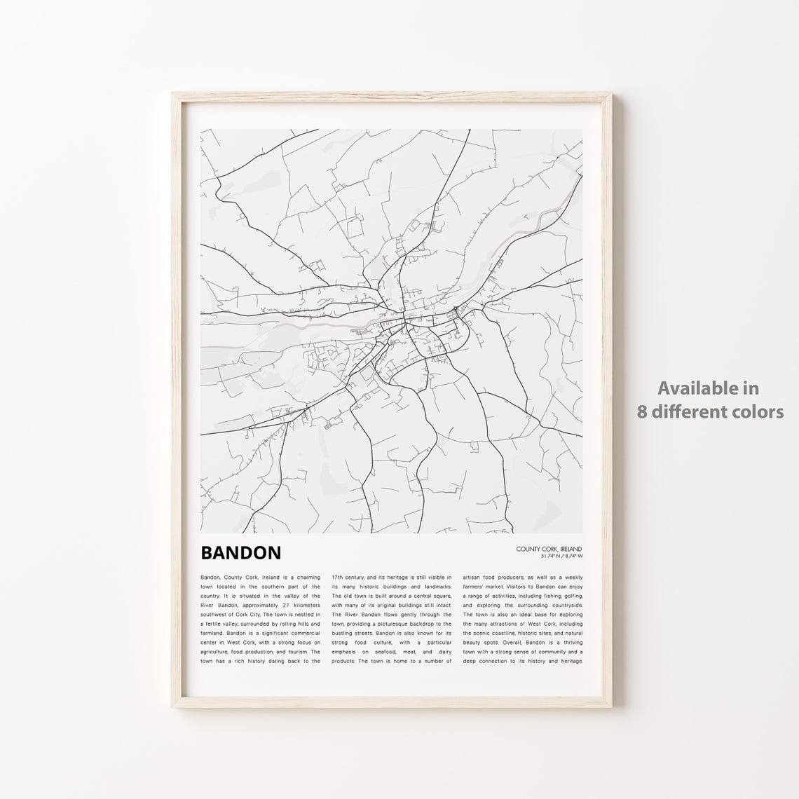 Bandon Map Print Travel Wall Decor Art County Cork Housewarming Gift Personalized