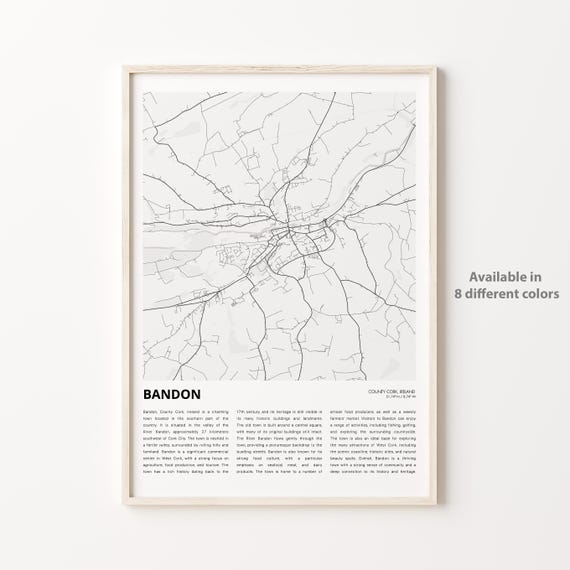Bandon Map Print Travel Wall Decor Art County Cork Housewarming Gift Personalized