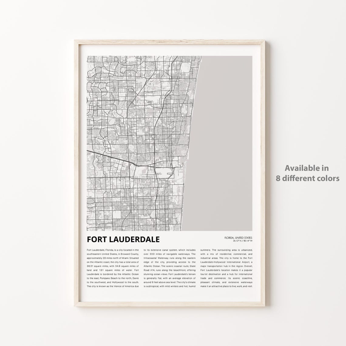 Fort Lauderdale Map Print Travel Wall Decor Art Florida Housewarming Gift