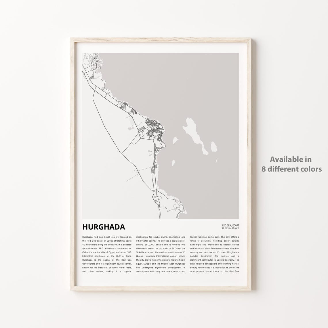Hurghada Map Print Travel Wall Decor Art Red Sea Housewarming Gift