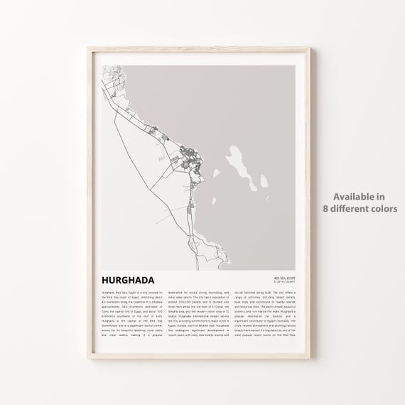 Hurghada Map Print Travel Wall Decor Art Red Sea Housewarming Gift
