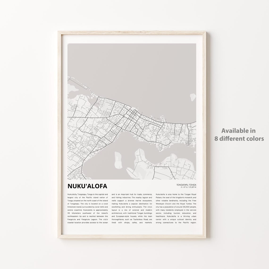 Nuku'alofa Tonga City Street Map Minimalist Travel Decor Poster