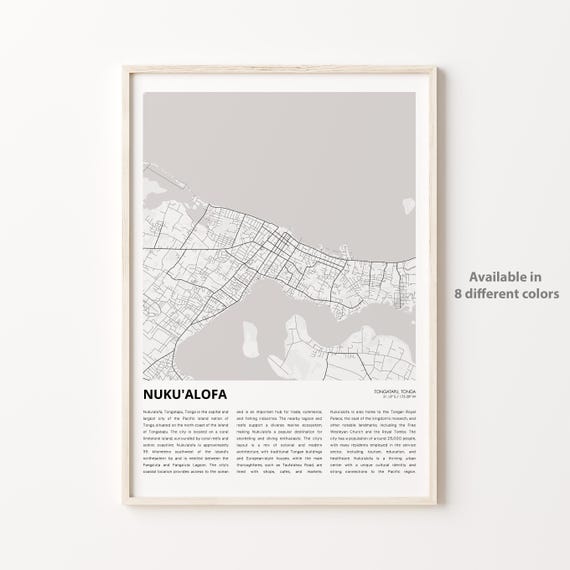 Nuku'alofa Tonga City Street Map Minimalist Travel Decor Poster