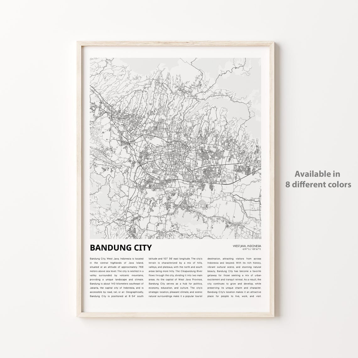 Bandung City Map Print Travel Wall Decor Art West Java Housewarming Gift Personalized
