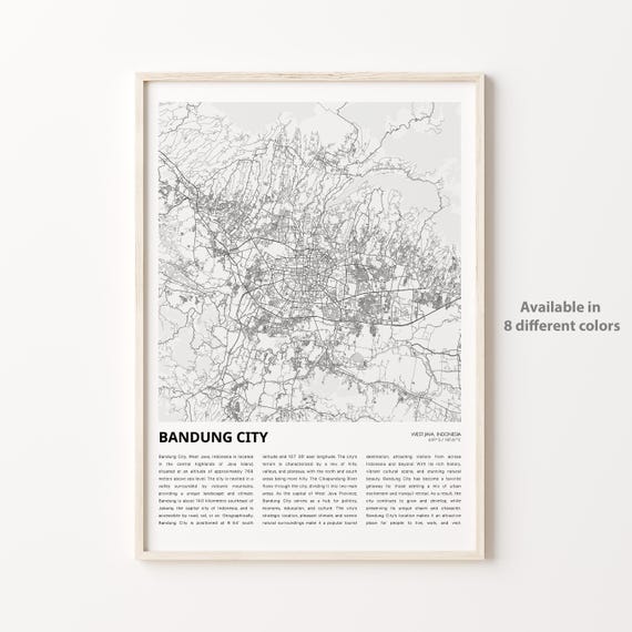 Bandung City Map Print Travel Wall Decor Art West Java Housewarming Gift Personalized