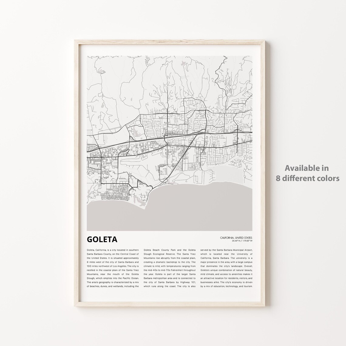Goleta California Minimalist Street Map City Travel Art Poster