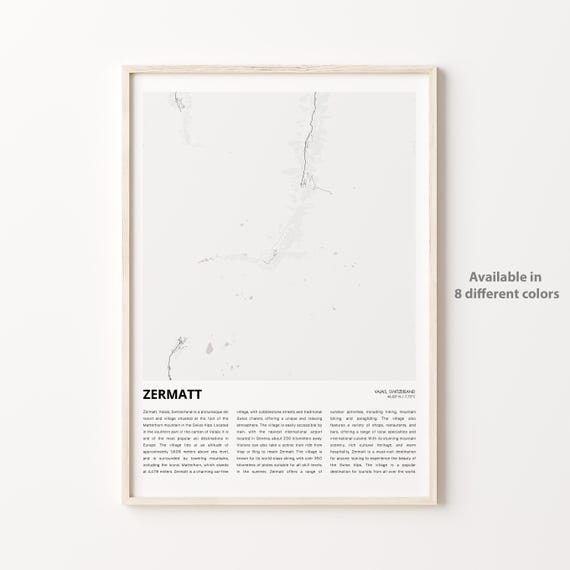 Zermatt Switzerland Minimalist City Map Travel Guide Art Poster