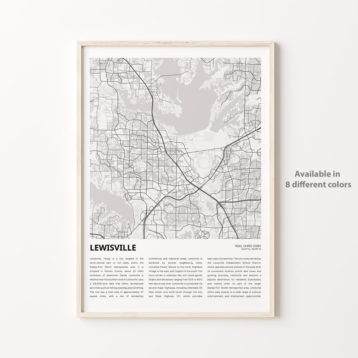 Lewisville Map Print Travel Wall Decor Art Texas Housewarming Gift