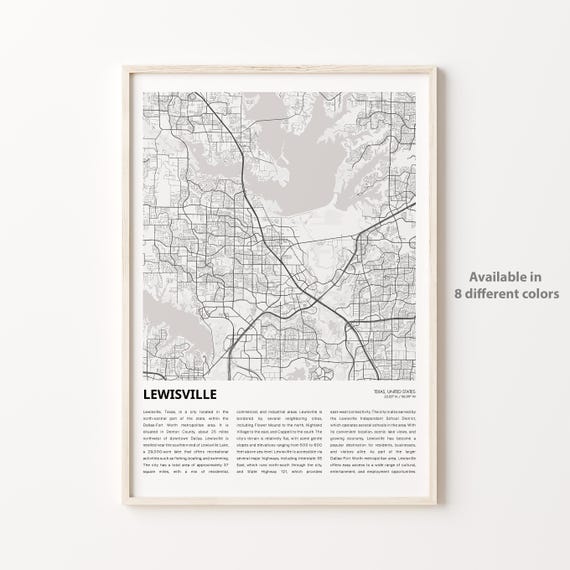 Lewisville Map Print Travel Wall Decor Art Texas Housewarming Gift