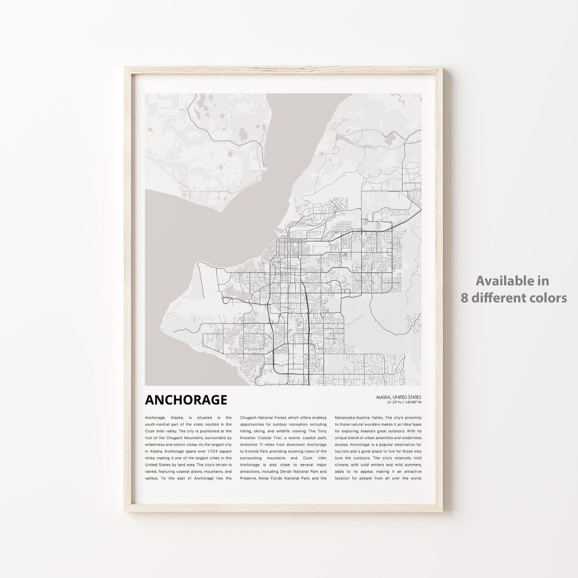 Anchorage Alaska City Map Monochrome Street Plan Wall Poster
