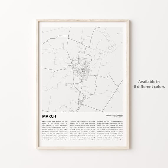 March England Minimalist Black and White Town Map Travel Poster