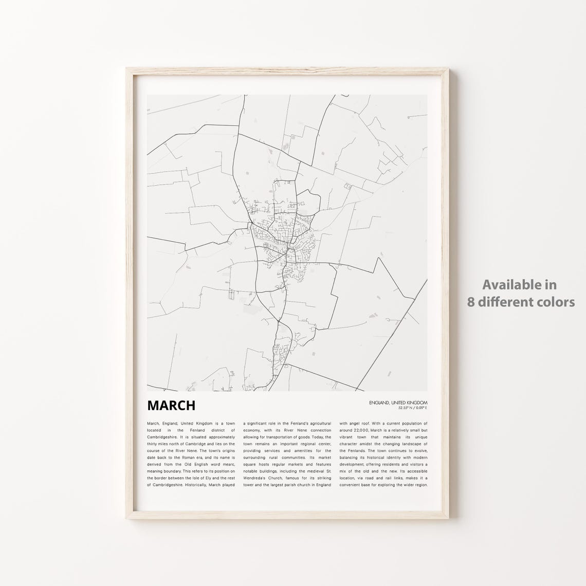 March England Minimalist Black and White Town Map Travel Poster