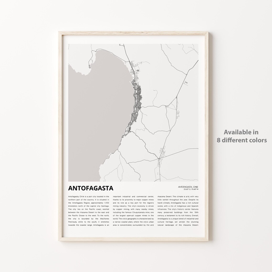 Antofagasta Chile Minimalist City Street Map Modern Travel Art Poster