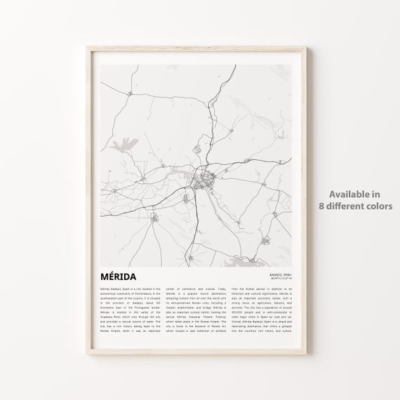 Mrida Map Print Travel Wall Decor Art Badajoz Housewarming Gift