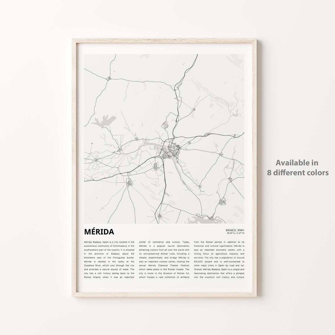 Mrida Map Print Travel Wall Decor Art Badajoz Housewarming Gift