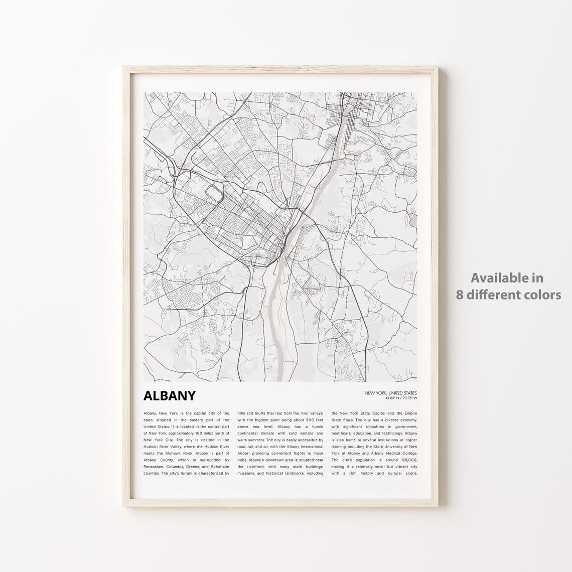 Albany Map Print Travel Wall Decor Art New York Housewarming Gift Poster Minimal