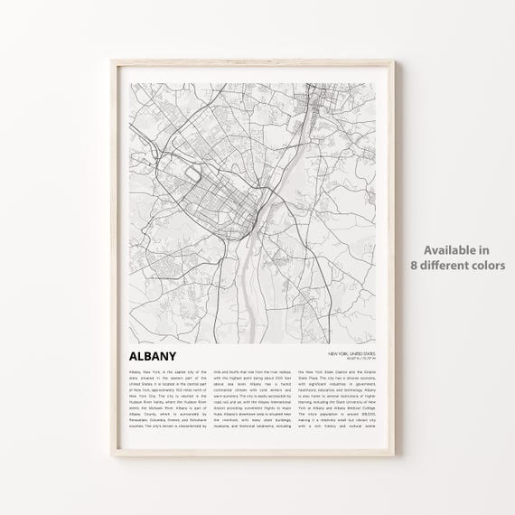 Albany Map Print Travel Wall Decor Art New York Housewarming Gift Poster Minimal