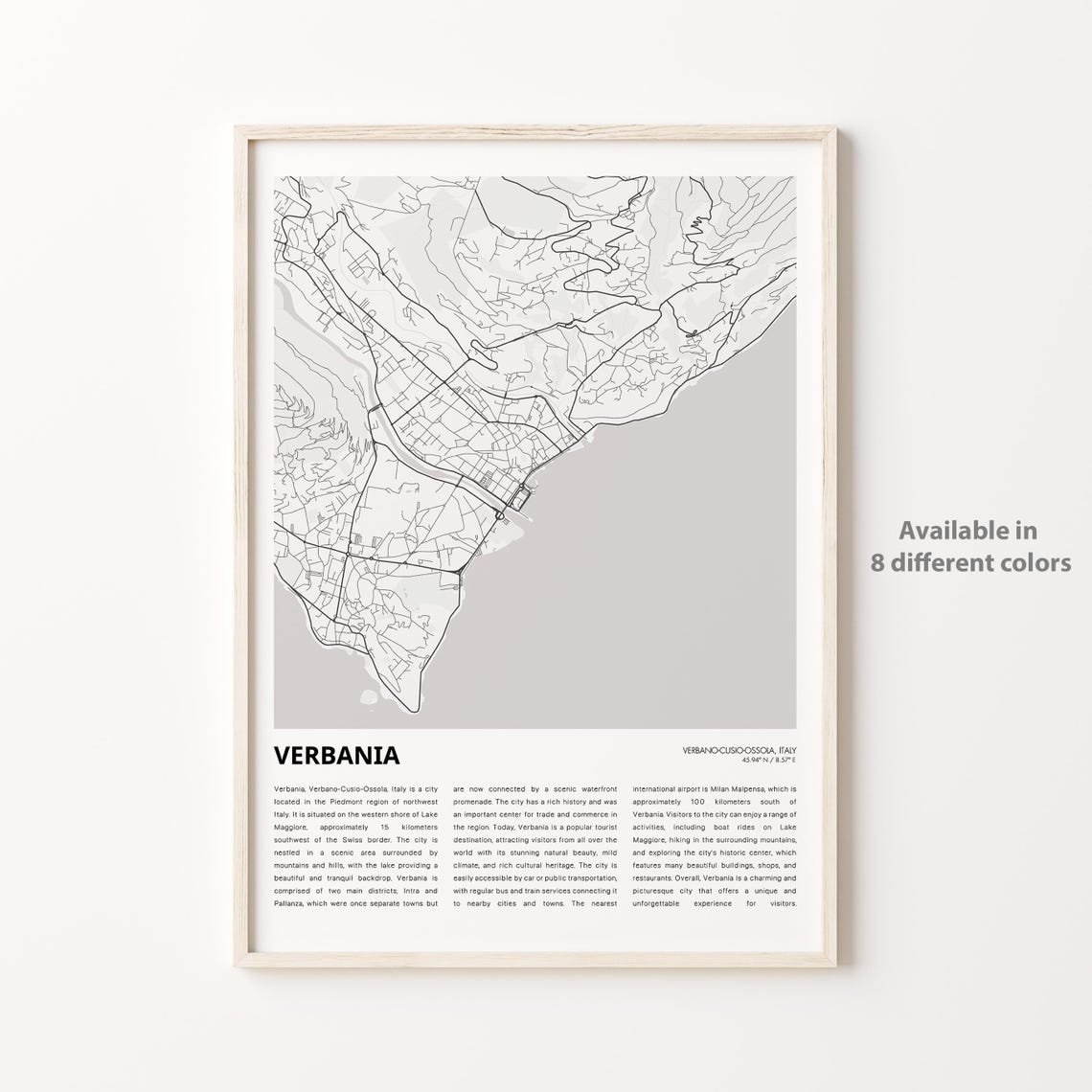Verbania Lake Maggiore Italy Minimalist Street Map Travel Poster