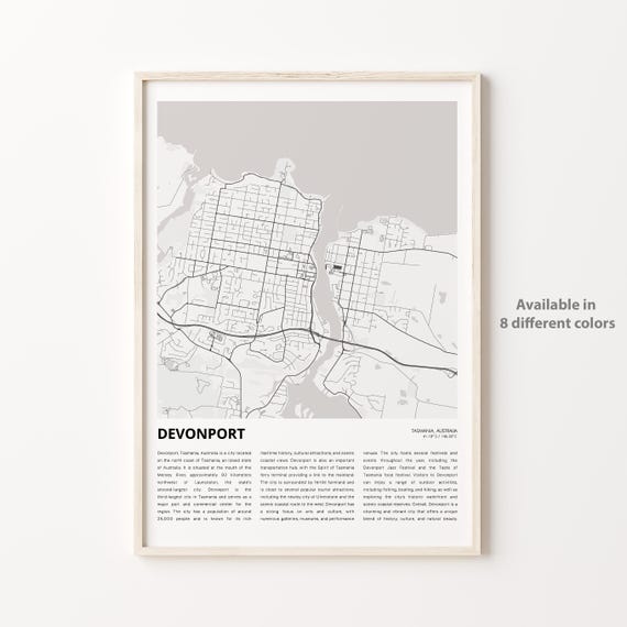 Devonport Map Print Travel Wall Decor Art Tasmania Housewarming Gift
