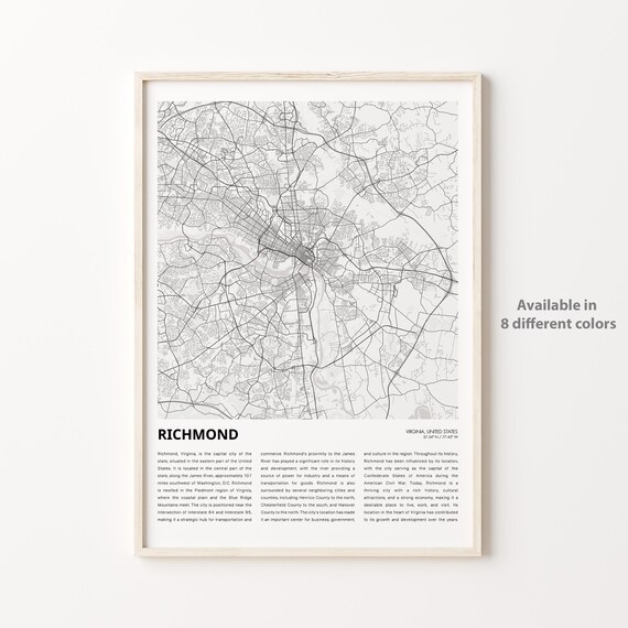 Richmond Virginia City Map Minimalist Black And White Travel Poster