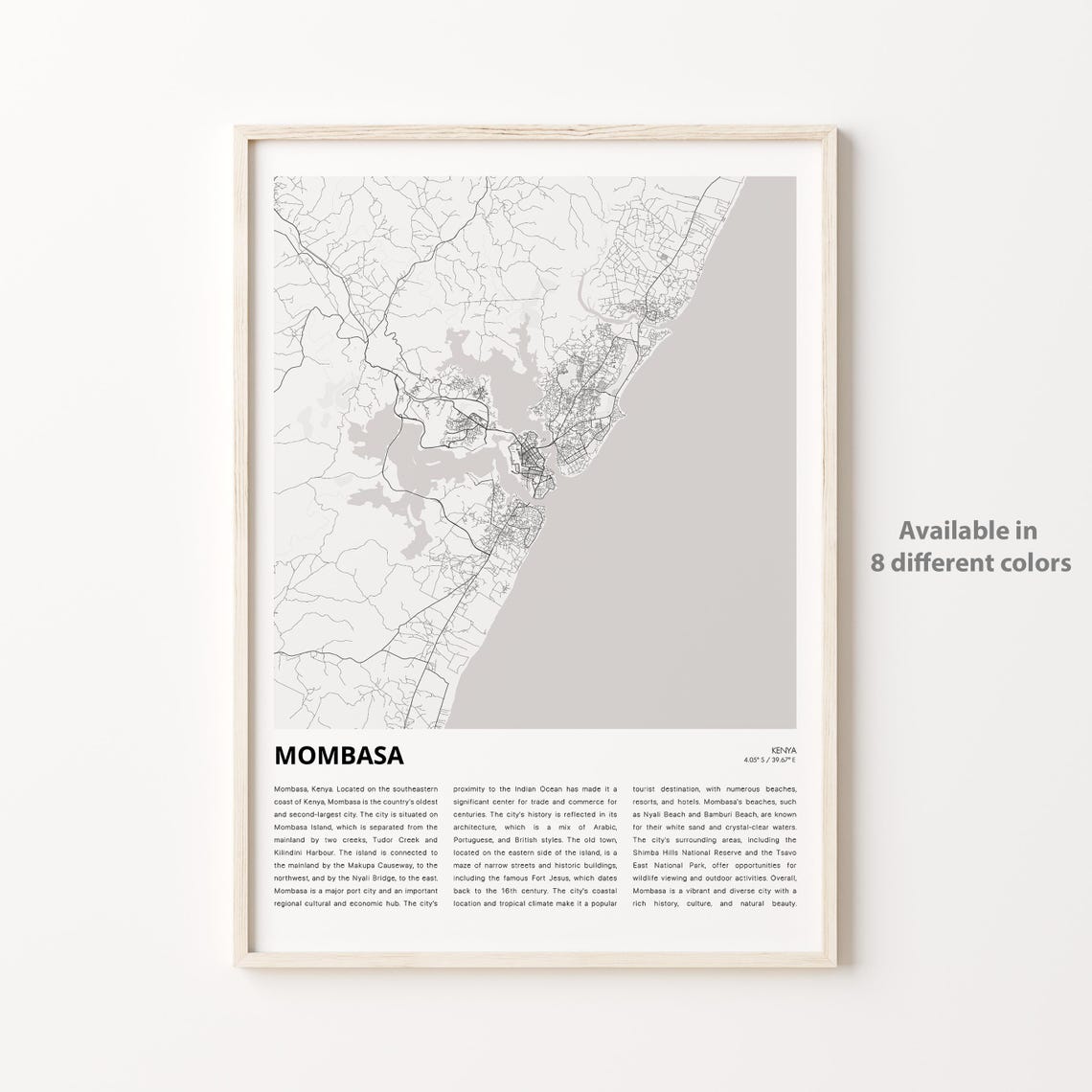 Mombasa Kenya Coastal City Minimalist Street Map Travel Wall Art