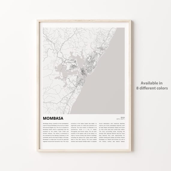 Mombasa Map Print Travel Wall Decor Art Housewarming Gift