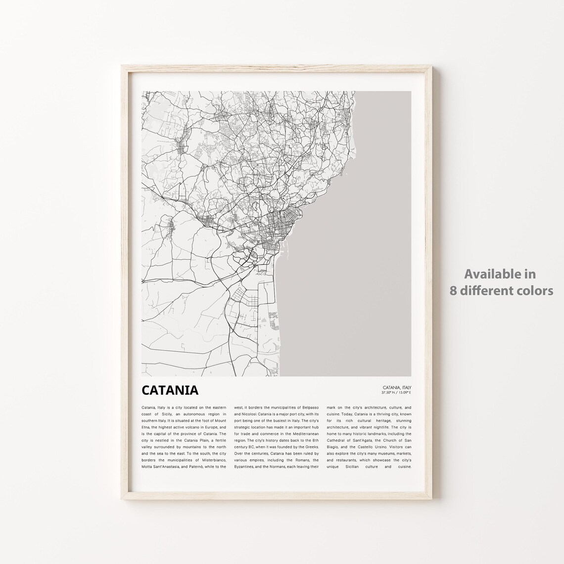 Catania Sicily Italy Minimalist City Street Map Travel Gift Print