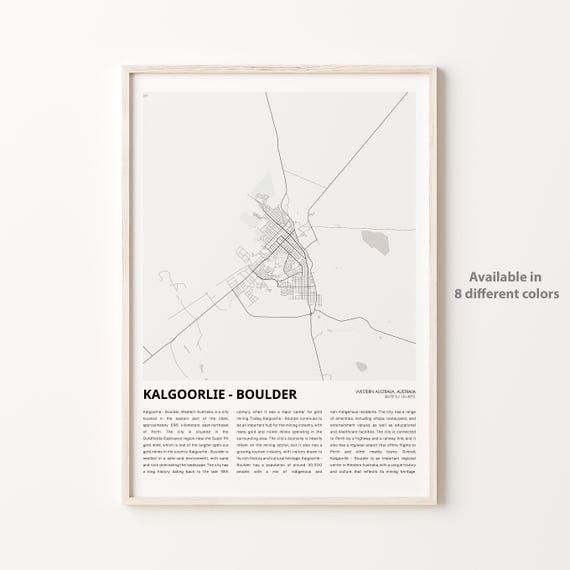 Kalgoorlie Boulder Map Print Travel Wall Decor Art Western Australia