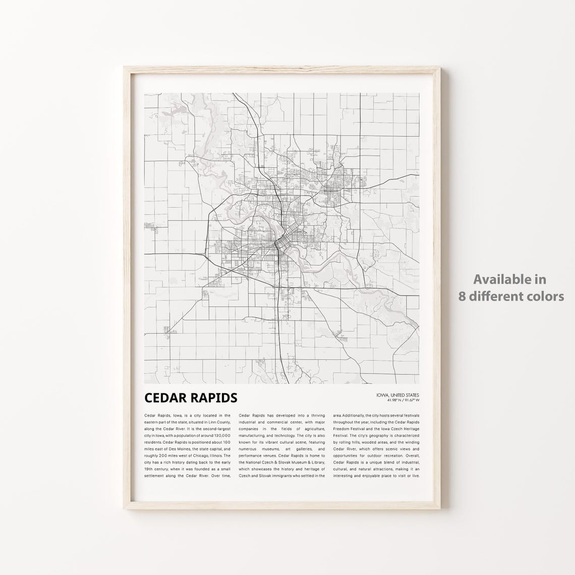 Cedar Rapids Map Print Travel Wall Decor Art Iowa Housewarming Gift