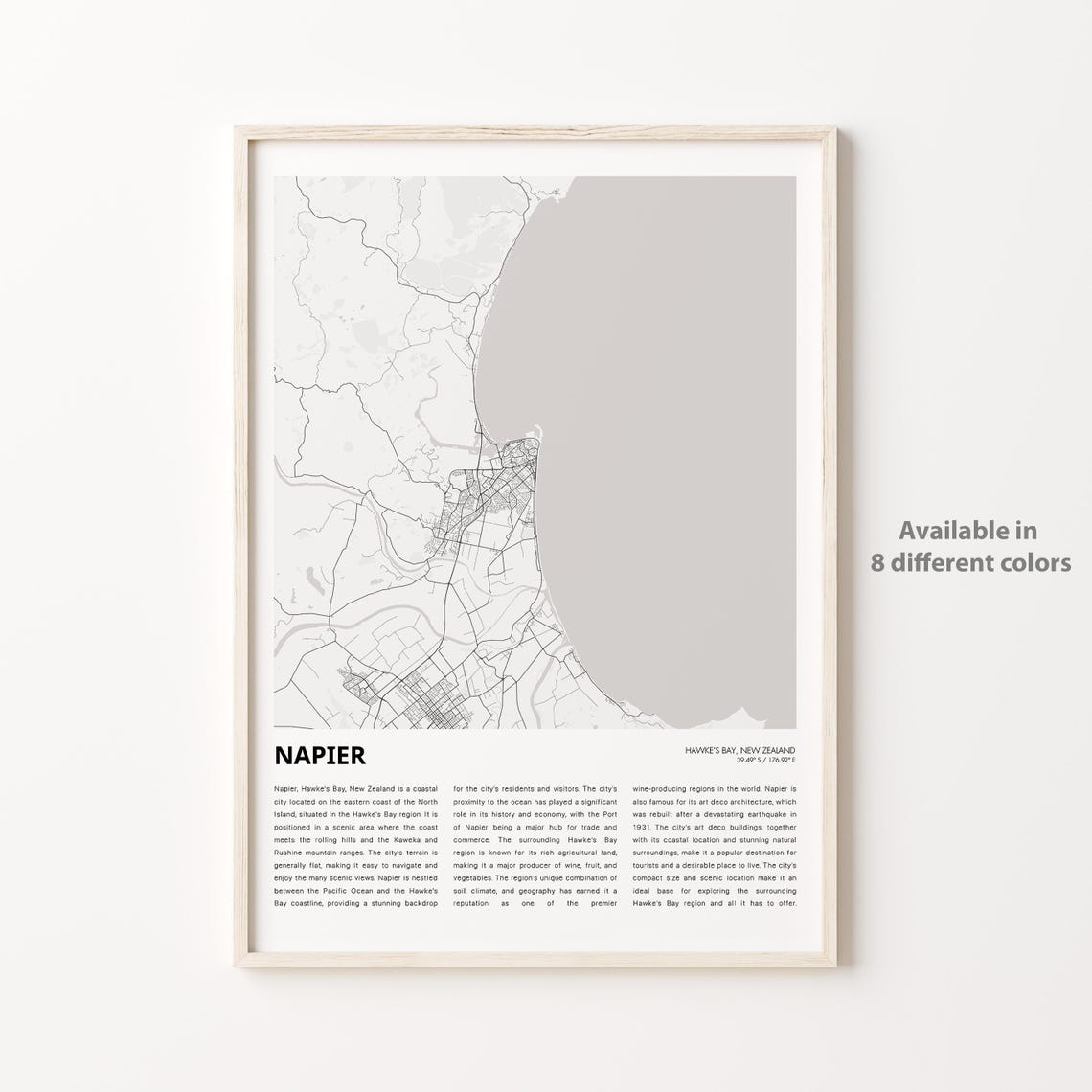 Napier Hawkes Bay New Zealand Street Map Minimalist Travel Poster