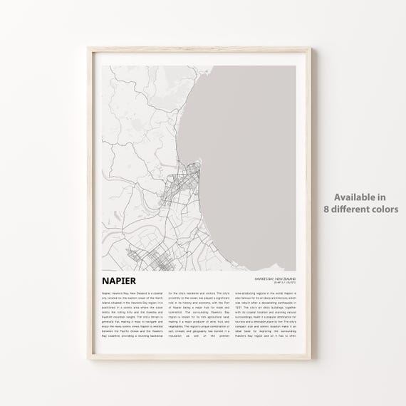 Napier Map Print Travel Wall Decor Art Hawkes Bay Housewarming Gift